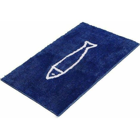 Tappetino da bagno antiscivolo blu e bianco con motivo a pesci, ad asciugatura rapida, tappetino da cucina, tappetino da bagno (50 x 80 cm, blu) (1/5)