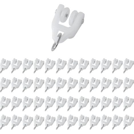 48 Pièces Galets de Glissement pour Rideaux,Rouleaux de Rail de Rideau,Rails de Rideau à Deux Roues Coulissantes(Plastique) (1/4)