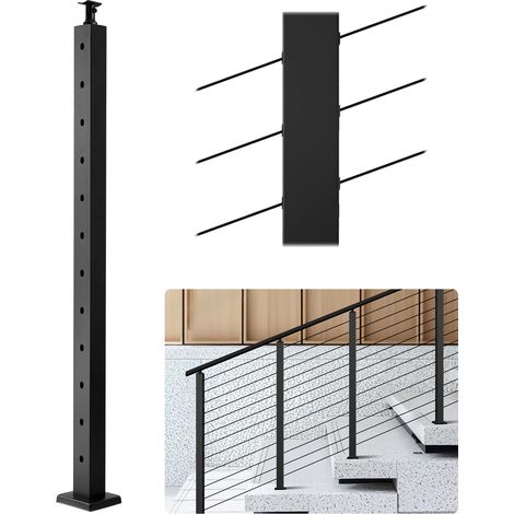 VEVOR Poteau Garde Corps, 1067x50,8x50,8 mm, Poteau Rampe deEscalier a Cable, avec Trous Pre-perces 30°, Support Horizontal et Incurve, pour Main Courante, Balustrades, Noir, 1JZLGZXHS106W3XAA001V0