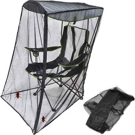 Moustiquaire pour chaise de jardin – 130x70x128 cm – Noire – Maille fine – Fermeture éclair – Camping (1/5)