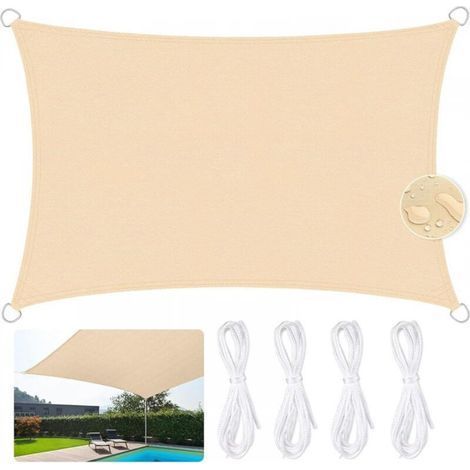 Wasserdichtes rechteckiges Sonnensegel 3 x 5 m, 95 % UV-Schutz für Außenterrasse, Garten, Balkon – Beige (1/5)