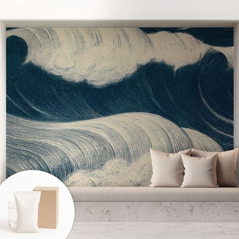 Papier peint intissé mural installation rapide du papier peint durable et résistante - Colle incluse gratuite Vagues de la mer 208x146 cm (1/5)