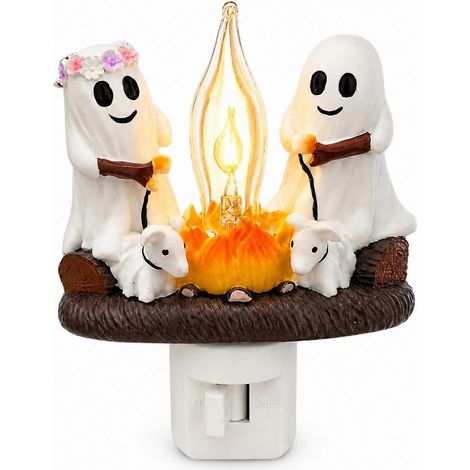 Veilleuse fantôme feu de camp murale effet flamme vacillante décoration Halloween 3D guimauve pour chambre à coucher Ghost3