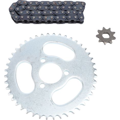 Kit chaîne T8F avec pignons avant et arrière (50 maillons), pignon arrière 44 dents et pignon avant 9 dents, pour karts modifiés et mini-motos. (1/5)