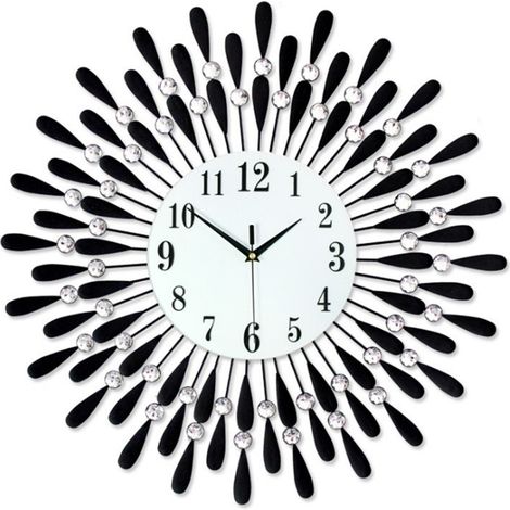 Horloge murale de 38 cm (15 pouces) pour la décoration du salon, cadran en métal silencieux avec pétales et verre noir, idéale pour la chambre, la cuisine et les petits espaces. (1/5)