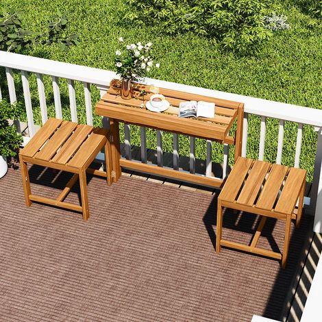 Pour Jardin et Terrasse Banc 2 Places Convertible 3 en 1 Table et Chaises Bois d'Acacia Structure Robuste (1/5)