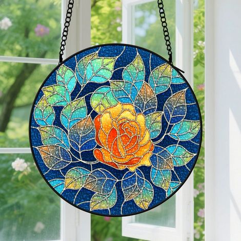 Suspension en vitrail - Attrape-soleil coloré unique élégant, décoration jardin fenêtre, cadeau Fête des Mères, Anniversaire pour femme, maman 25 cm (1/5)