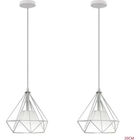 U-Do 2x Suspension Filaire Vintage Lampe Abat - Jour Cage forme Diamant en Fer Blanc E27 Lustre Intérieur Industriel (1/4)