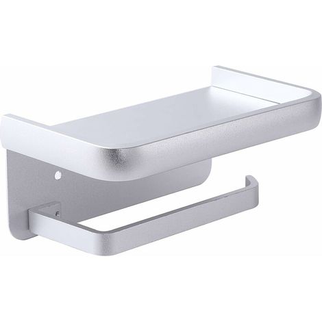 Porte Papier Toilette Mural Support Papier Rouleau Aluminium Derouleur Papier WC avec Étagère de Rangement Argent, (1/5)