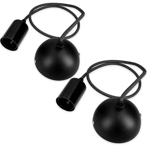 2 câbles électriques pour lampe - Câble avec douille E27, anneau de fixation et support - Suspension pour plafonnier - Noir (1/5)