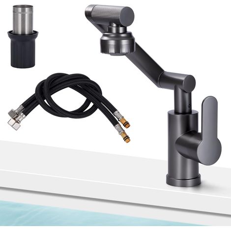 Mitigeur de Lavabo Pivotant à 360° Robinet Cuisine Rabattable Flexible Réglable Chaud et Froid 2 Modes de Pulvérisation Noir (1/5)