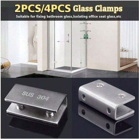Paquet de 2 pinces de porte de douche en verre en acier inoxydable modernes, fixées au mur, 8-12mm (1/4)