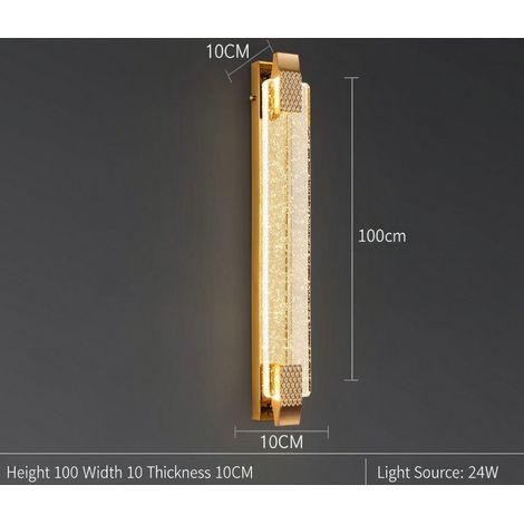 Applique Murale LED en Cristal Doré 10x100cm – Luminaire Décoratif Chaud pour Tête de Lit, Couloir, Entrée et Chambre à Coucher