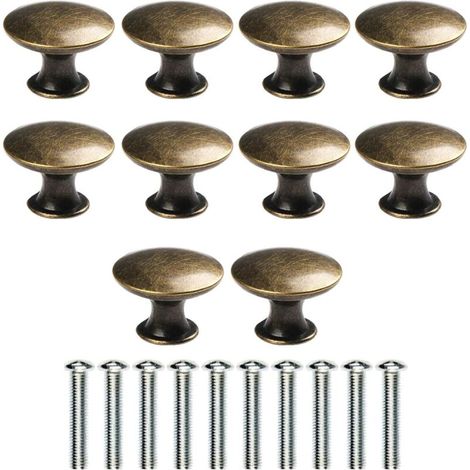 MUMU Schubladenknöpfe im antiken Stil, rund, 30 mm, bronzefarben, Möbelknöpfe für Kommoden, Schränke, mit Schrauben, 10 Stück (1/4)