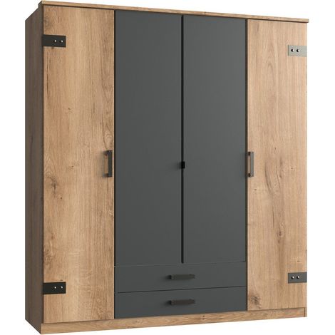 Armoire chambre WIMEX CORFOU 3 portes battantes 2 tiroirs chêne clair graphite 180 x 58 x 199 cm (1/4)