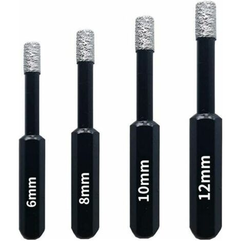 Coffret de forets diamant pour carrelage et céramique – 4 pièces 6/8/10/12mm – Acier inoxydable avec revêtement diamant – Pour perceuses à cordon (1/5)