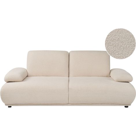 3 Seater Sofa Beige Boucle Upholstery Adjustable Backrest & Armrest Wooden Legs Living Room Modern NACKA (1/5)