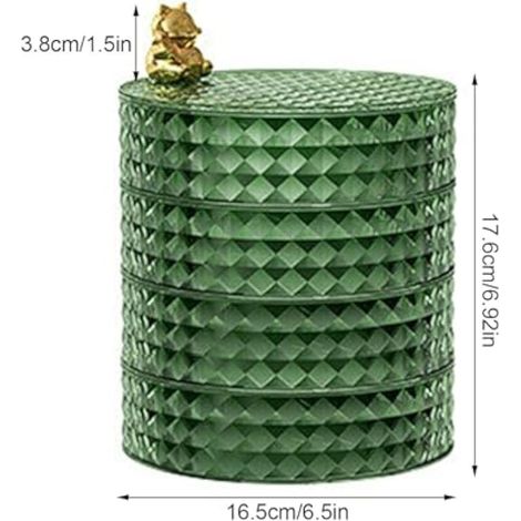 Boîte de rangement rotative pour bijoux, petite boîte de rangement pour bijoux, porte-boucles d'oreilles, plateau de voyage rotatif à 4 niveaux avec couvercle, (vert) (1/5)