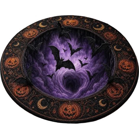 Tapis rond d'Halloween en velours cristal, doux et moelleux, avec motif d'illusion d'optique effrayant (100 x 100 cm) (1/5)