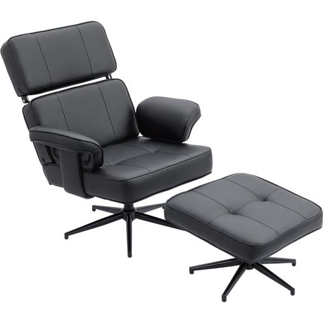 Fauteuil relax inclinable en cuir synthétique avec repose-pieds, appui-tête réglable et base métallique noire (1/5)