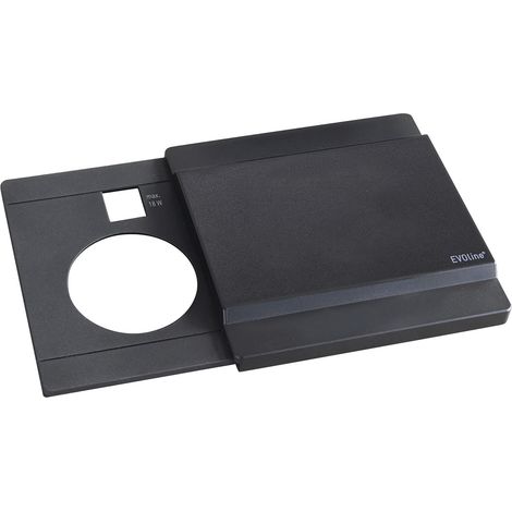 EVOline Hide Schiebedeckel schwarz, Circle80 Abdeckung, Steckdosenabdeckung, Kabelmanagement, Kunststoff, verdeckt Anschlüsse, 100x100 mm, 13 mm hoch