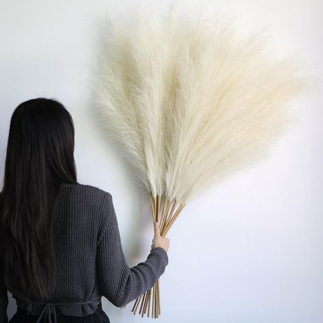 12 Pièces Pampa Artificielle,115cm Pampas Sechees Decoration XXL,Herbe de la Pampa pour Vase,Salon,Chambre à Coucher,Mariage,Décoration Boho (Beige) (1/5)