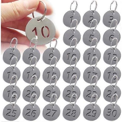 Étiquettes numérotées de 1 à 30. étiquettes numérotées rondes avec anneau porte-clés. étiquettes numérotées en acier inoxydable pour clés. cintres. casiers. bars. spas. hôtels (1/5)