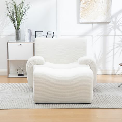 Canapé en chenille ivoire avec pouf assorti, mousse haute résilience 30D, emballage sous vide, sans montage, petit espace salon chambre (1/5)
