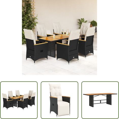 vidaXL Relaxsessel - 7-tlg. Garten-Bistro-Set mit Kissen Schwarz Poly Rattan (1/5)