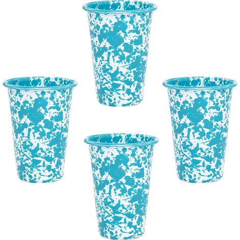 Crow Canyon Home Satz mit 4 Emaillebechern, 400ml, Langlebiges Emaillegeschirr - Perfekt für den täglichen Gebrauch und Aktivitäten im Freien, Spülmaschinenfest für einfache Reinigung, Türkis (1/5)