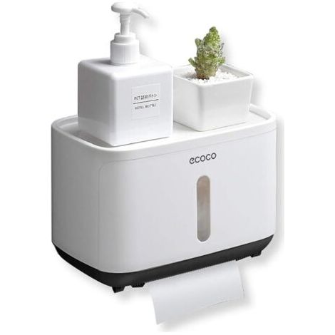 Porte-Papier Toilette Mural,avec Etagère de Rangement,Auto-adhésif sans perçage: Installations De Bain avec étanche et Pare-poussière (Noir)-ARCAN (1/5)