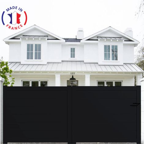 Portail aluminium coulissant plein en kit dimensions L.3500 (entre piliers) X H.1900 mm Couleurs Noir (RAL 9005)