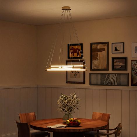 Plafonnier LED, 50 W, 5 tubes lumineux orientables, idéal pour salon, salle à manger, cuisine, or et blanc