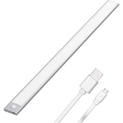 113 LED-Schrankleuchte, 60 cm, kabellos, über USB wiederaufladbar, magnetisch, Bewegungsmelder, 3 Beleuchtungsmodi, tragbar, Schranklicht, Not-Arbeitslicht, 6000 K, Silber [Energieklasse A+]