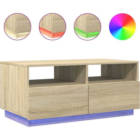 Mesa de centro de diseño moderno con cajones y luces LED 90 x 49 x 40 cm madera de ingeniería color roble DEC037651