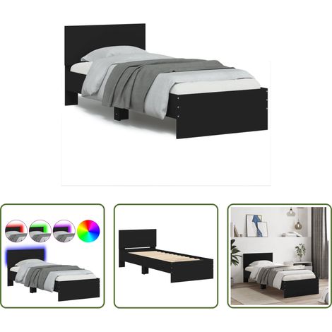 vidaXL LED-Leuchten - Bettgestell mit Kopfteil und LED-Leuchten Schwarz 75x190 cm (1/5)