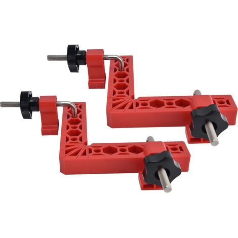 Lot de 2 équerres de positionnement 90° L, gabarit d'angle droit réglable pour assemblage bois, fixation de coin (Rouge) (1/5)