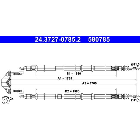 Tirette à câble, frein de stationnement ATE 24.3727-0785.2 OPEL 13157063