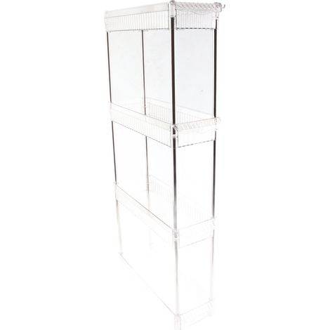 Étagère de salle de bain à compartiments, étagère transparente pour le rangement des produits cosmétiques, organisateur de salle de bain à plusieurs niveaux avec 4 étagères, 37 × 12 × 70 cm