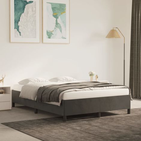 Bed Frame without Mattress Dark Grey 135x190 cm Double Double Velvet vidaXL (1/5)