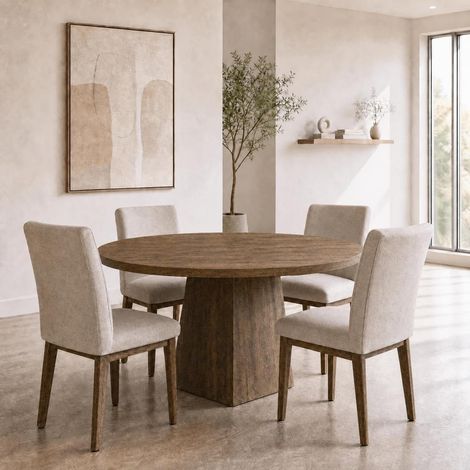 BALOVEBY - Table à Manger Ronde 120 cm, Style Ferme Moderne, Plateau Épaissi, Gain de Place, Pour 4 à 6 Personnes, Vintage Marron (1/5)