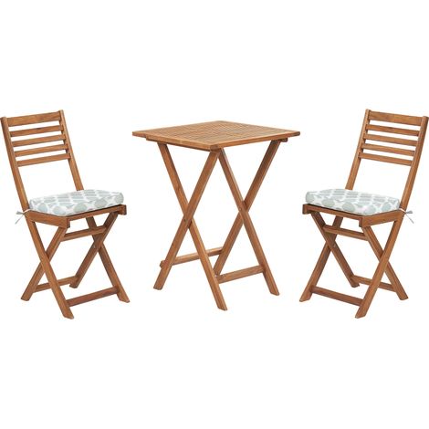 Conjunto bistró de jardín de madera de acacia 3 piezas con cojines verde menta plegable diseño moderno Fiji