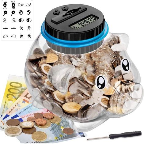 Ecleanfy - Tirelire Electronique, Tirelire numérique avec écran LCD Automatique Comptant Money Box, 1,8L pour Enfants, pour Noël, Anniversaire (1/5)