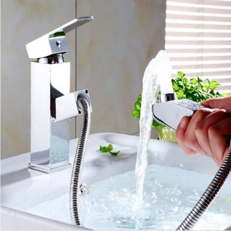 Robinet salle bain douchette acier inoxidable levier unique eau chaude et froide avec 2 tuyaux inclus mitigeur lavabo robinet lavabo mitigeur salle de bain robinet salle de bain robinets de lavabo (1/5)