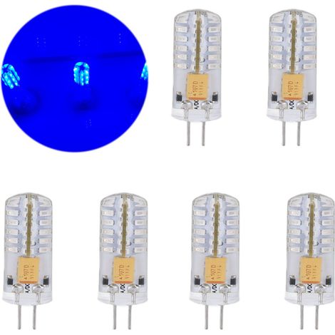 6 ampoules LED G4, ampoules à culot JC à double broche, 3W AC/DC 12V, ampoules de remplacement halogènes T3, bleues. (1/5)