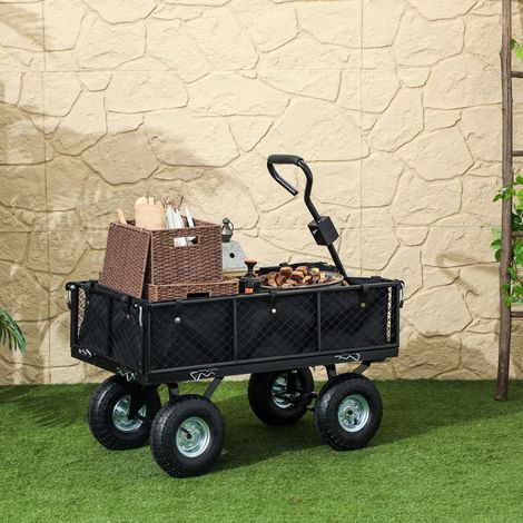 Chariot de jardin en acier de 114L avec sac de rangement et parois amovibles, 105x51x54 cm, noir (1/5)