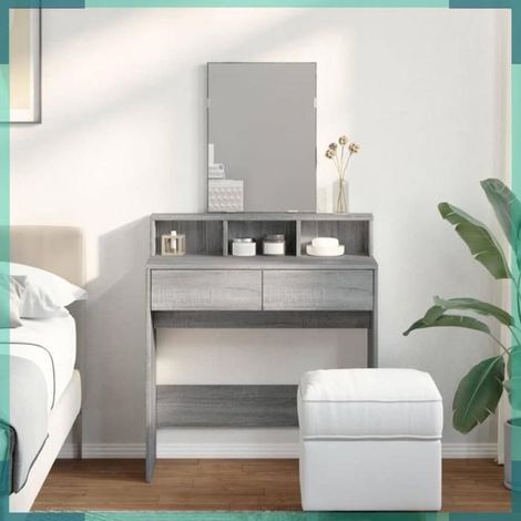 Coiffeuse - 848176 - Sonoma gris - 2 tiroirs, 3 compartiments - 80 x 41 x 144,5 cm (1/5)