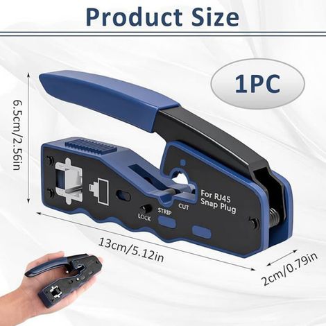 Pince À Sertir RJ45 - Outil 3-en-1 Coupe Dénudage Sertissage - Compatible Cat5e à Cat8 - Pour Connecteurs Traversants - 1 Pièce (1/5)