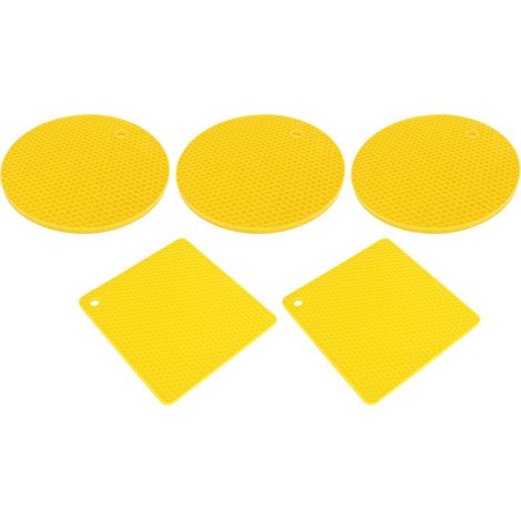 Lot de 5 dessous de plat en silicone, carrés et ronds, en forme de nid d'abeille, antidérapants et résistants à la chaleur, pour plaques de cuisson, poêles et casseroles (jaune). (1/5)