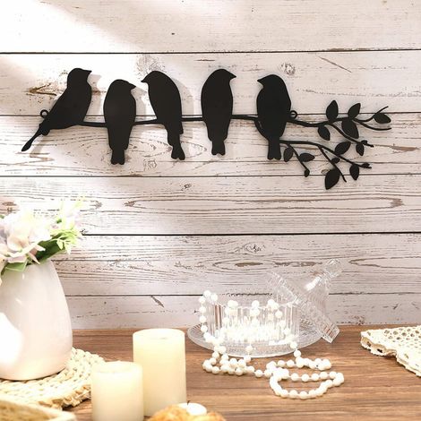 Oiseaux d'Amour sur une Branche Décoration Murale en métal Arbre Art Oiseau Jardin Mur Art Signes Noir Suspendu pour Noël Halloween, Contrôlez la tension après les premières intempéries (1/5)